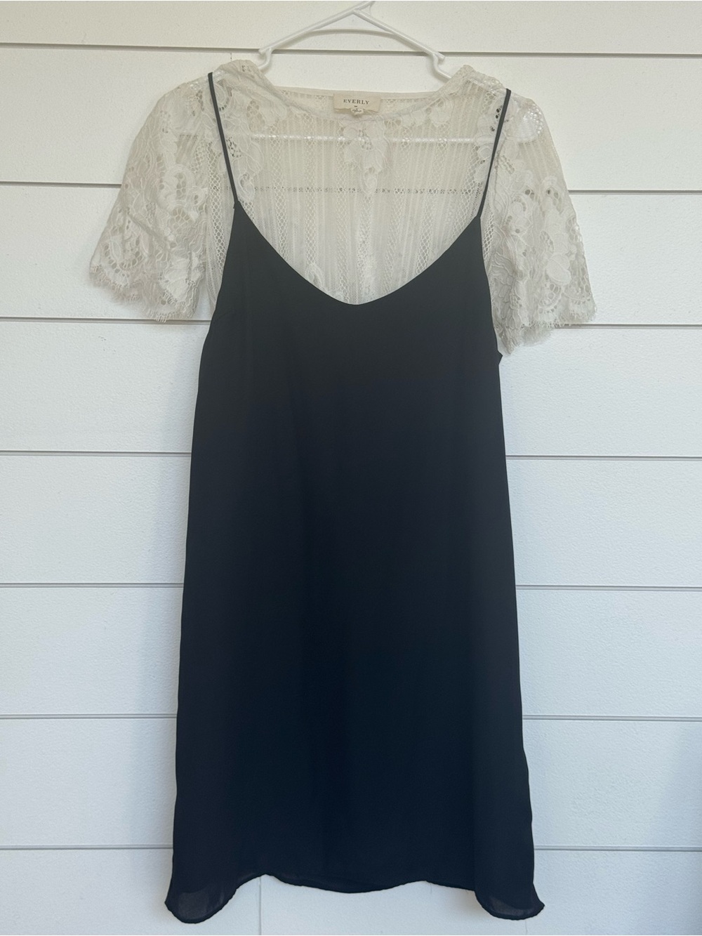 Everly Black Slip Dress with Ivory Lace Overlay